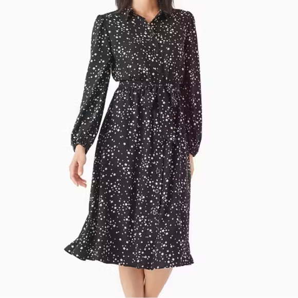 Kate Spade Black Scattered Stars Button Front Shirt Dress Preppy Fit And Flare 4 - Picture 1 of 9